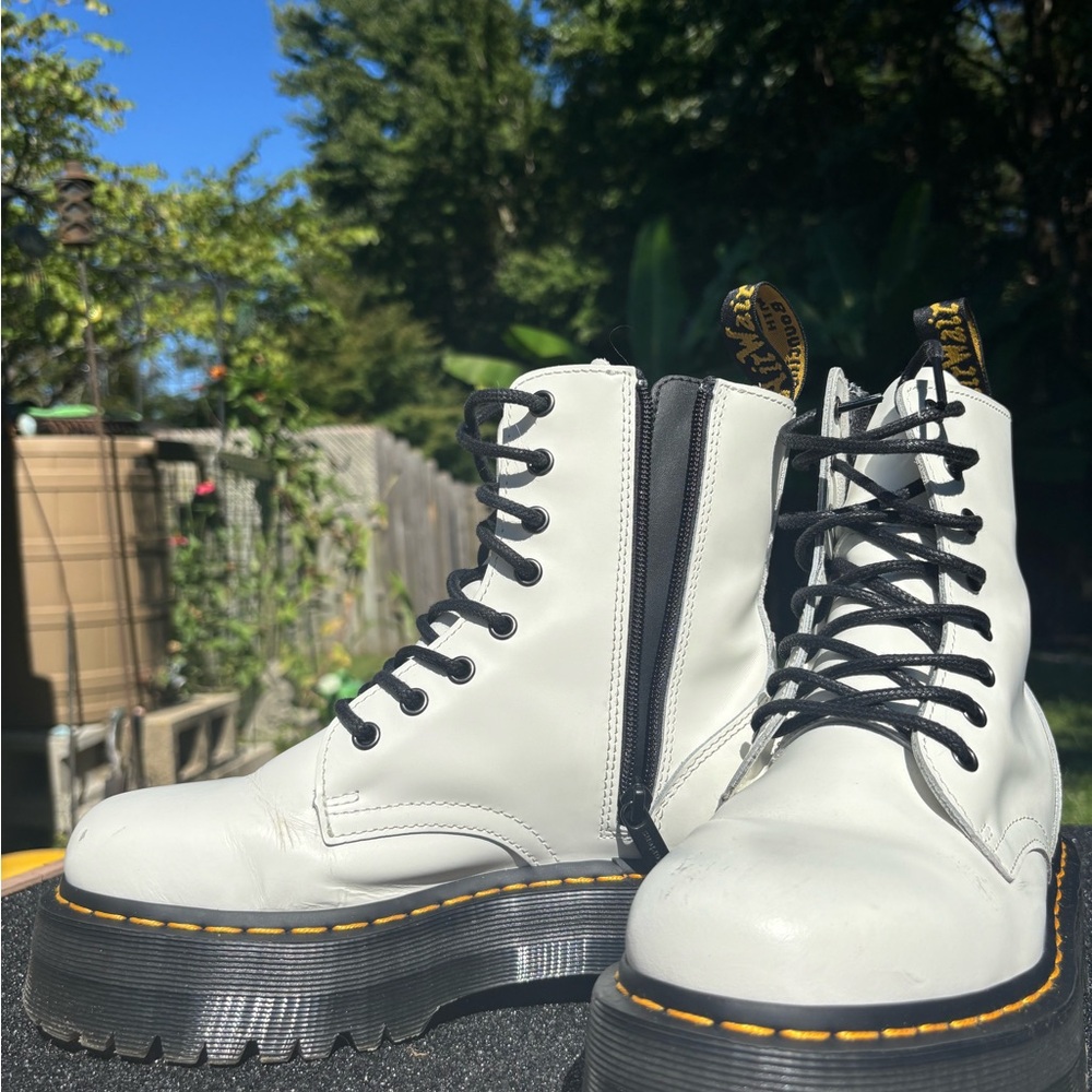 Dr. Martens White Leather Platform Combat Boots